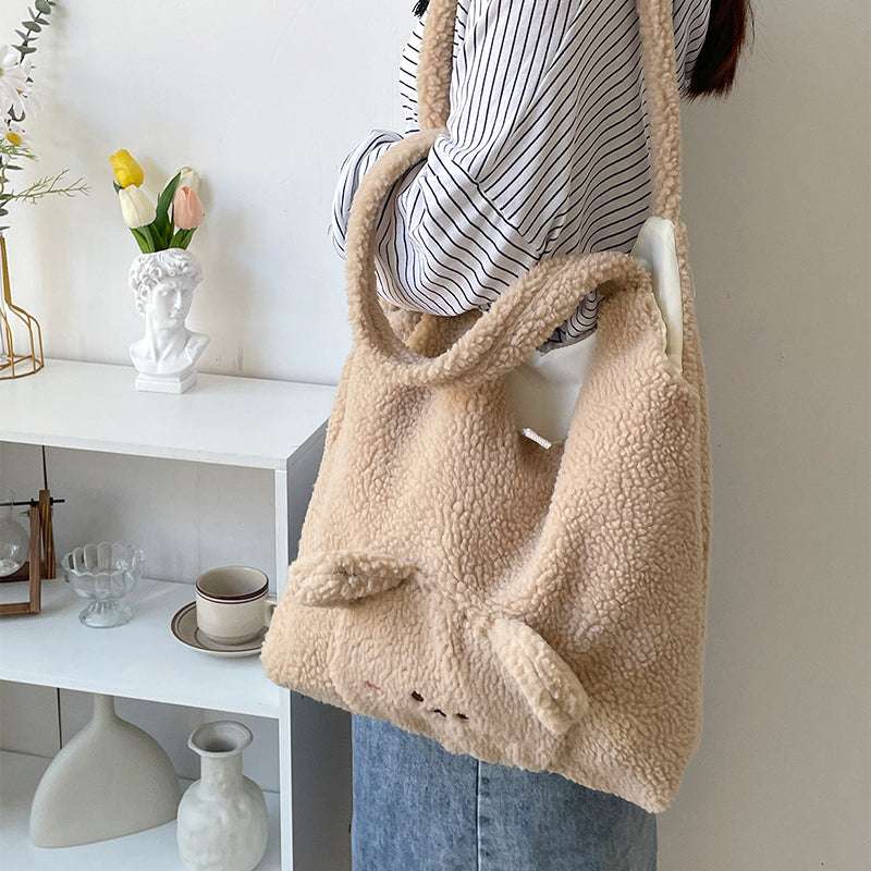 Cozy Plush Cartoon Bear Shoulder Bag for Women