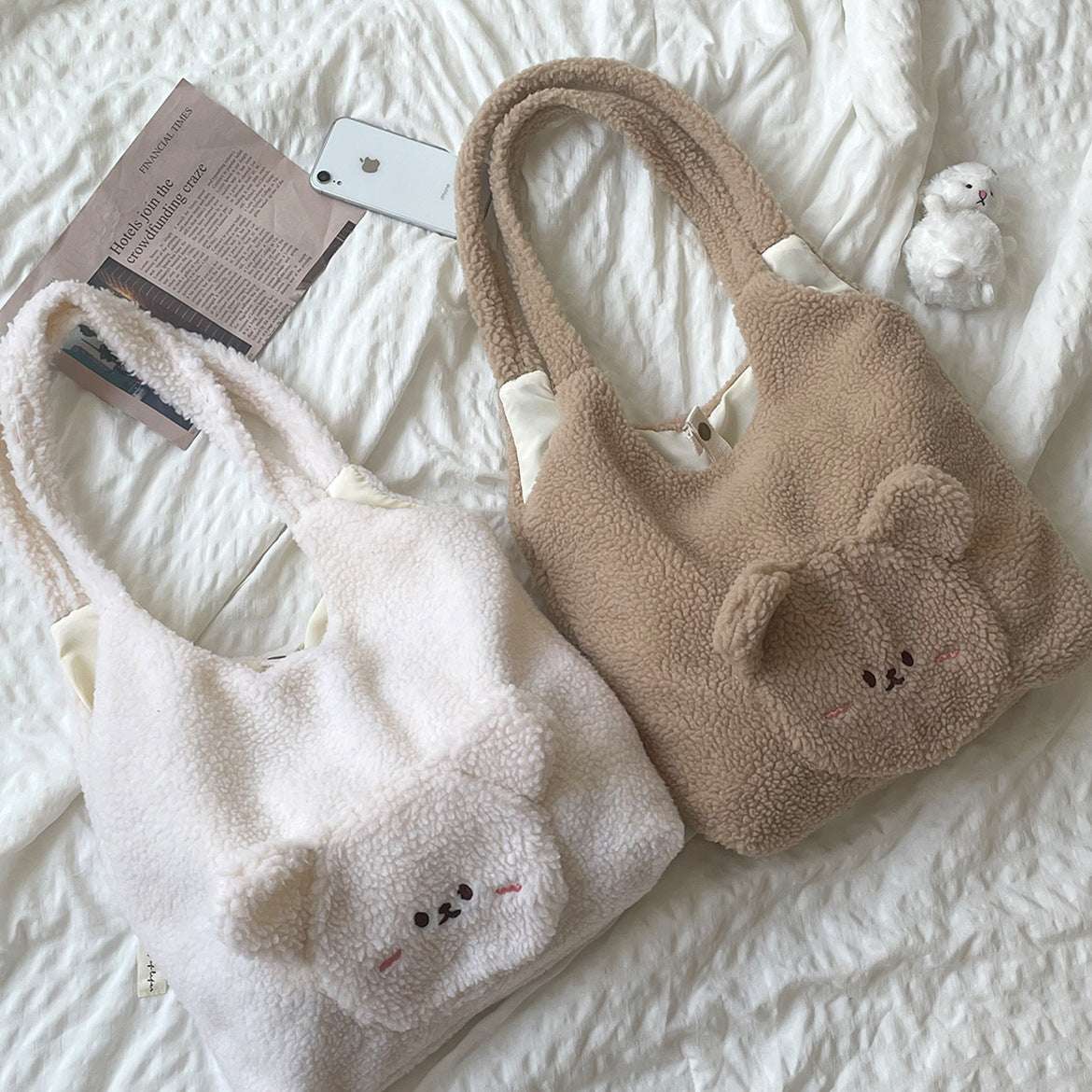 Cozy Plush Cartoon Bear Shoulder Bag for Women