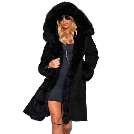 Black Fur Hooded Coats for Women