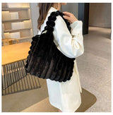 Cozy Striped Plush Shoulder Bag with Large Capacity