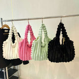 Cozy Striped Plush Shoulder Bag with Large Capacity