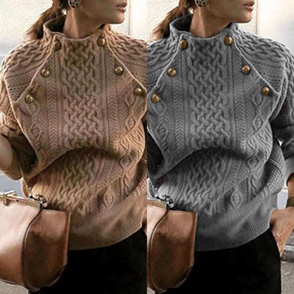 Cross knitted Sweater With Buttons