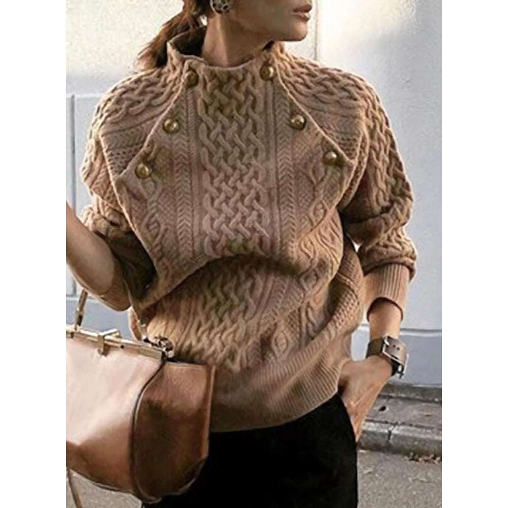 Cross knitted Sweater With Buttons
