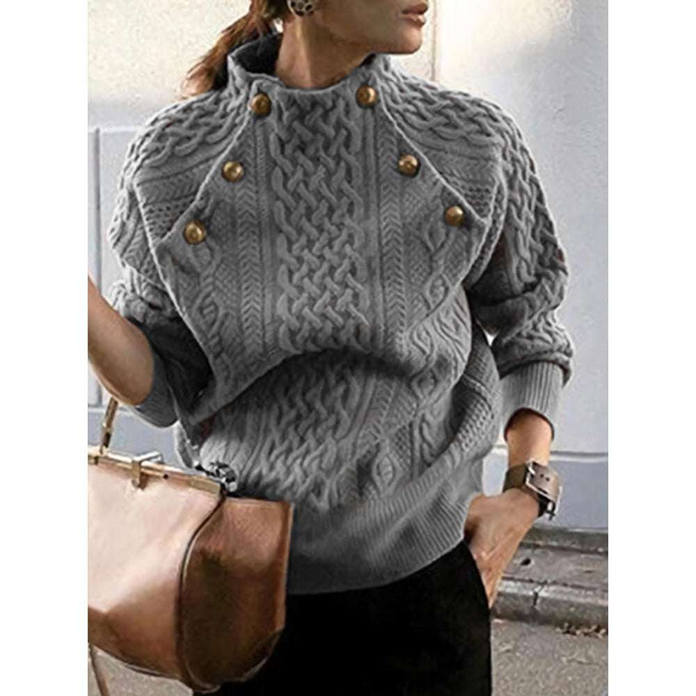 Cross knitted Sweater With Buttons