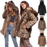 Women's Casual Black Faux Fur Coat with Hood