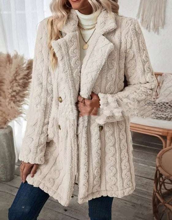 Elegant Women's Button-Up Long Sleeve Coat in Three Classic Colors