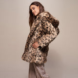 Women's Casual Black Faux Fur Coat with Hood