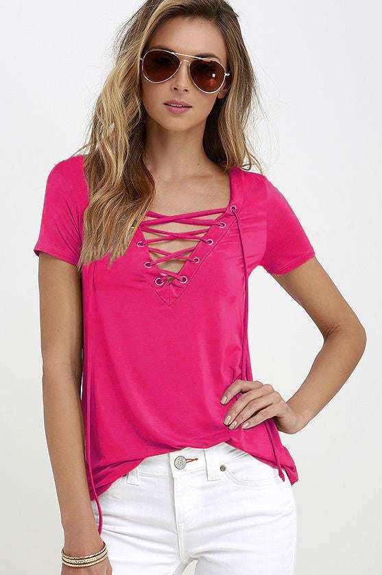 Fashion Casual Solid Color Short-sleeved Top