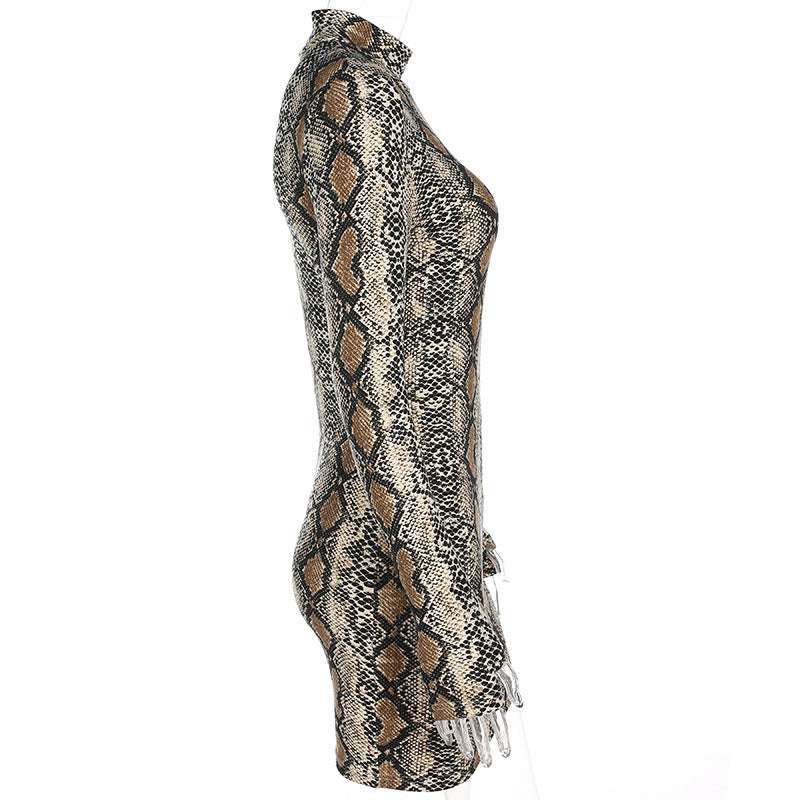 Fashion Print Long Sleeve Snake Grain Dress