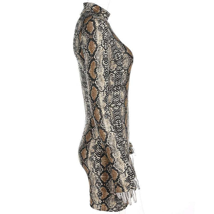 Fashion Print Long Sleeve Snake Grain Dress