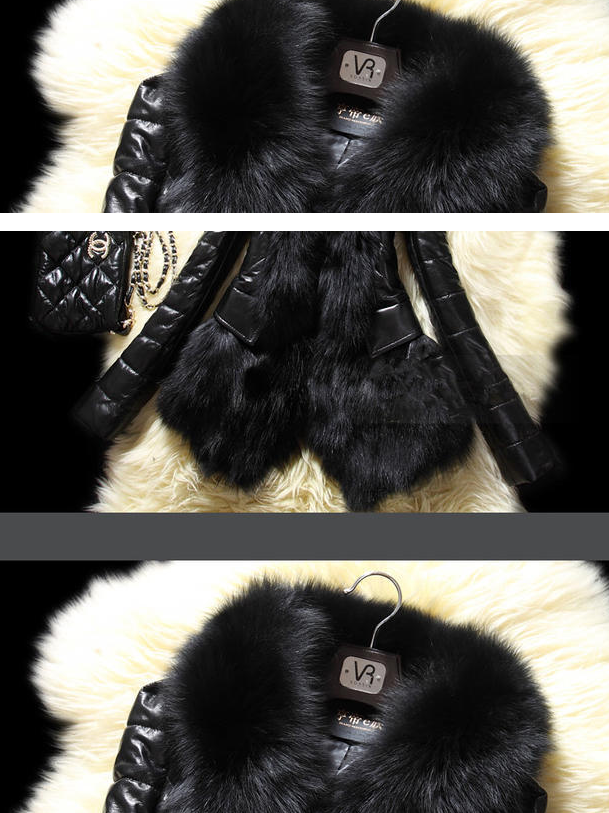 Faux Fur Leather Jacket with Large Collar