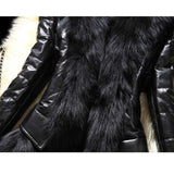 Faux Fur Leather Jacket with Large Collar