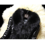 Faux Fur Leather Jacket with Large Collar