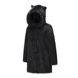 Women's Casual Black Faux Fur Coat with Hood