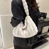 Furry Striped Plush Shoulder Bag for Women - Stylish Winter Fashion Accessory