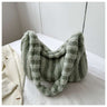 Furry Striped Plush Shoulder Bag for Women - Stylish Winter Fashion Accessory