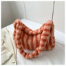 Furry Striped Plush Shoulder Bag for Women - Stylish Winter Fashion Accessory