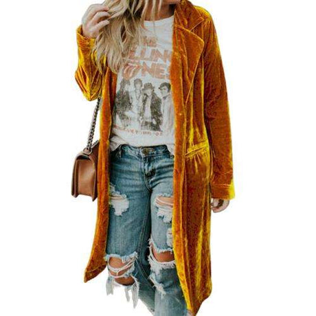 Golden Velvet Trench Coat Maxi Coat