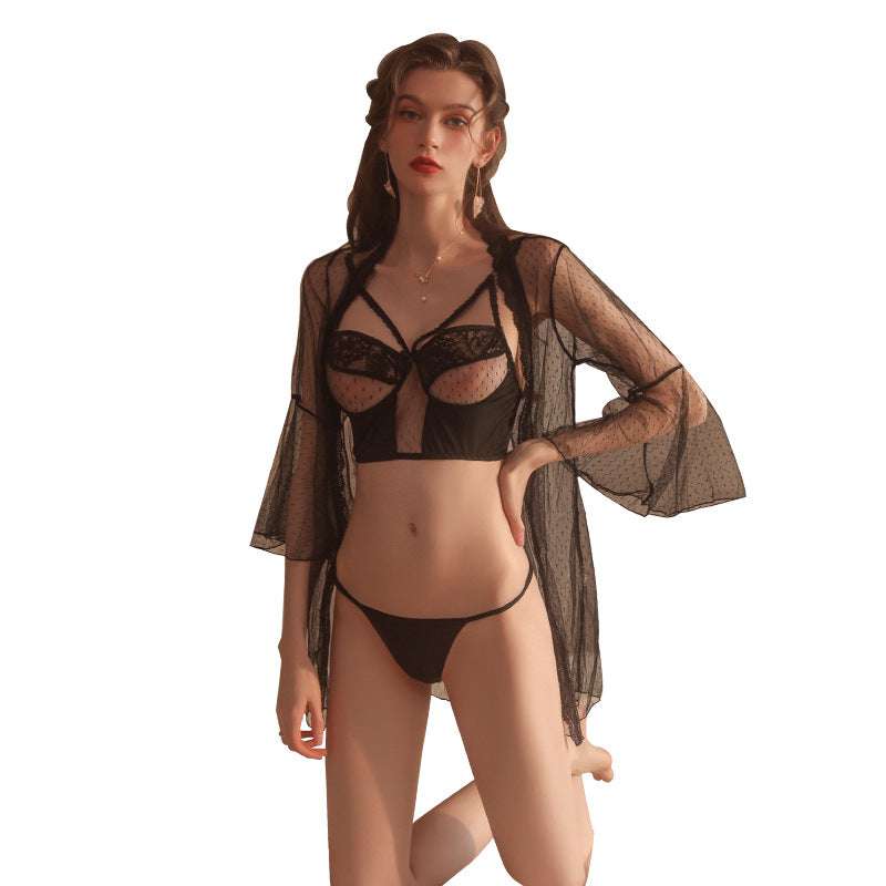 Hollow Mesh Three Point Lingerie Set