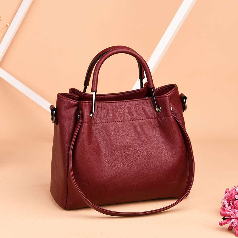 Korean Fashion Retro Bucket Handbag with Soft Leather