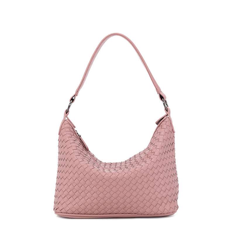 Korean Style Woven Shoulder Bag for Women with Zipper Closure