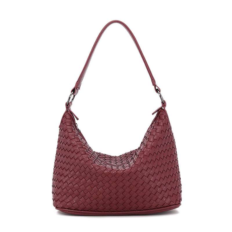 Korean Style Woven Shoulder Bag for Women with Zipper Closure