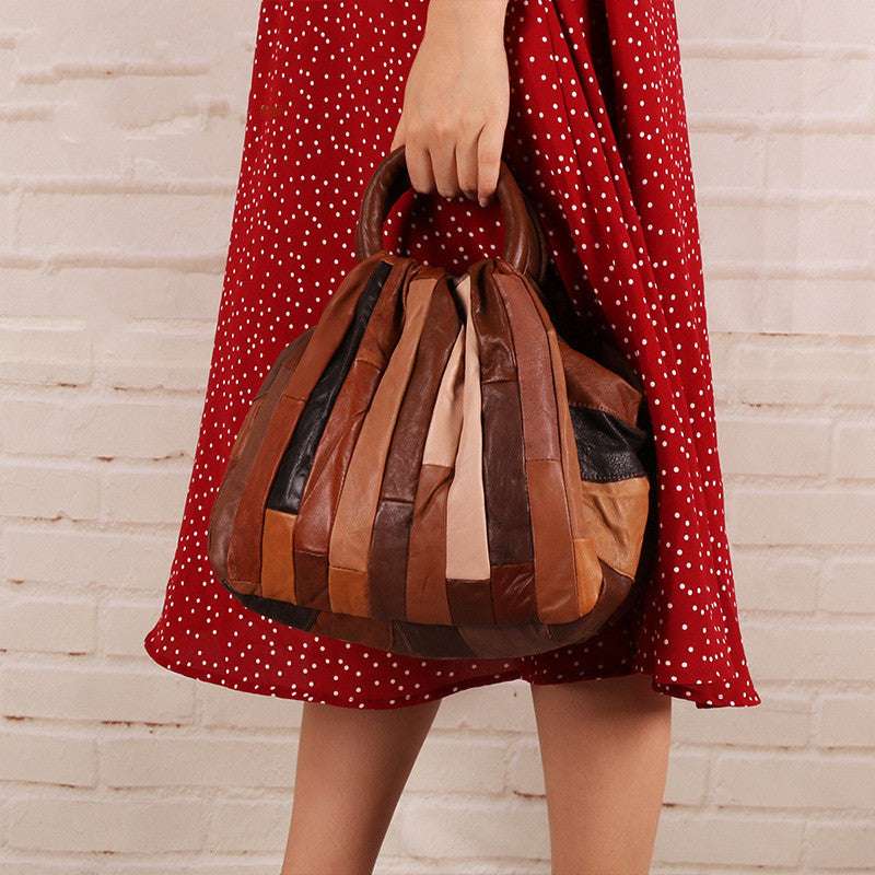 Ladies Sheepskin Color Handbag with Retro European and American Style