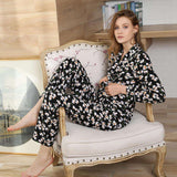 Lapel Cardigan Long Sleeve Long Trouser Pyjama Set