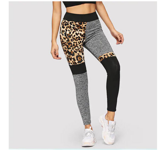 Leopard irregular stitching leggings