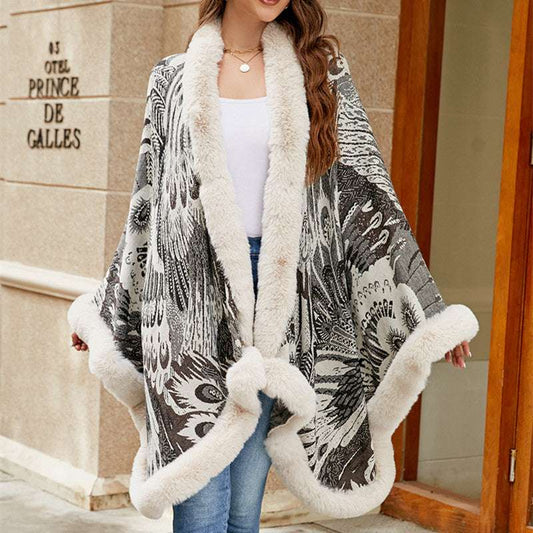 Leopard Print Knitted Cloak for Women - Stylish European and American Streetwear