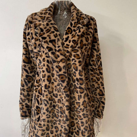 Leopard Print Oversized Faux Fur Coat with Pockets