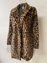 Leopard Print Oversized Faux Fur Coat with Pockets