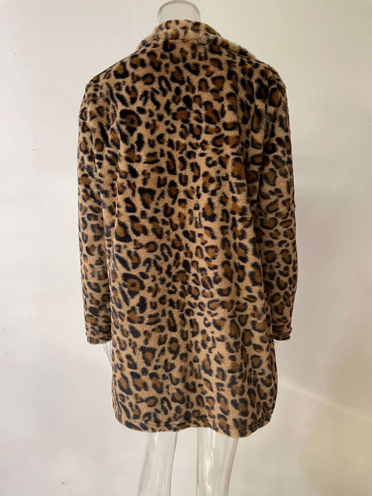 Leopard Print Oversized Faux Fur Coat with Pockets