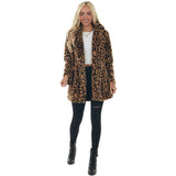 Leopard Print Oversized Faux Fur Coat with Pockets