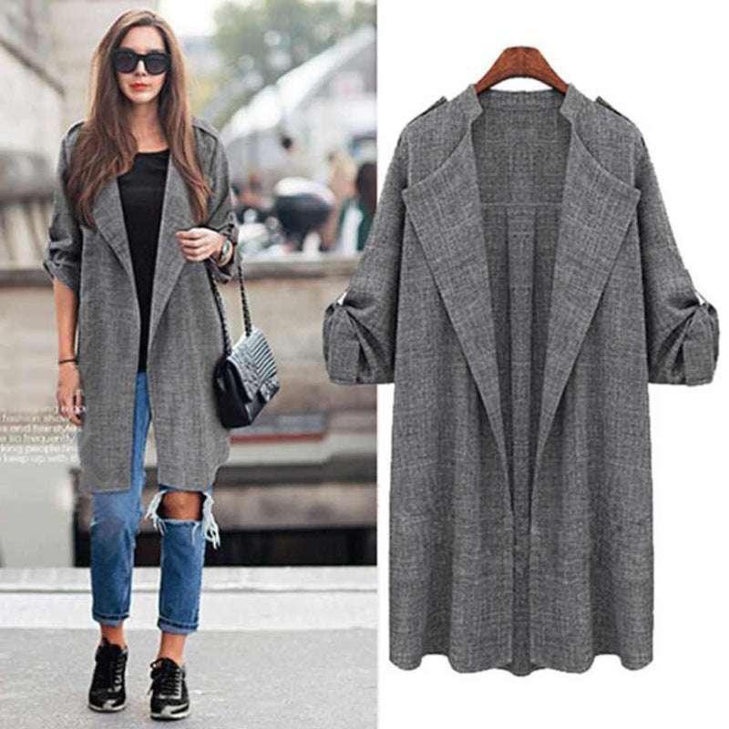 Long Oversized Cotton Trench Cardigan Coat