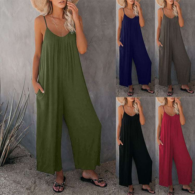 Loose Fitting Sleeveless Jumpsuit With Pockets