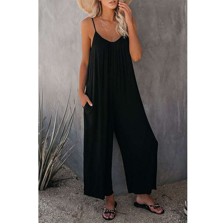 Loose Fitting Sleeveless Jumpsuit With Pockets