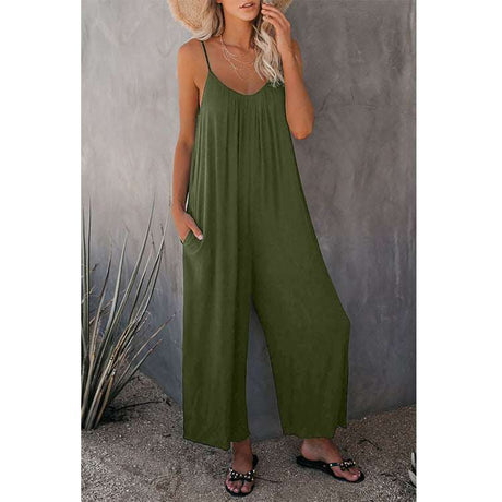 Loose Fitting Sleeveless Jumpsuit With Pockets