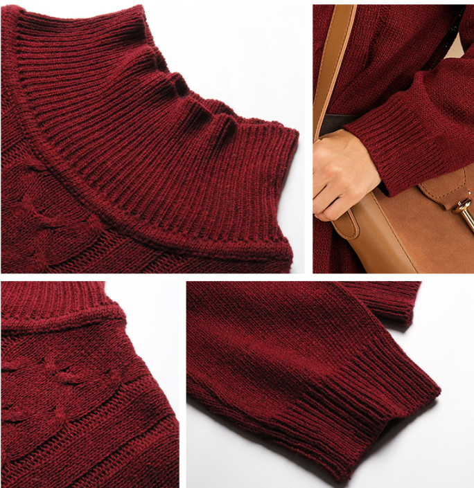 Loose Twist Knitted Mid-length Turtleneck Pullover