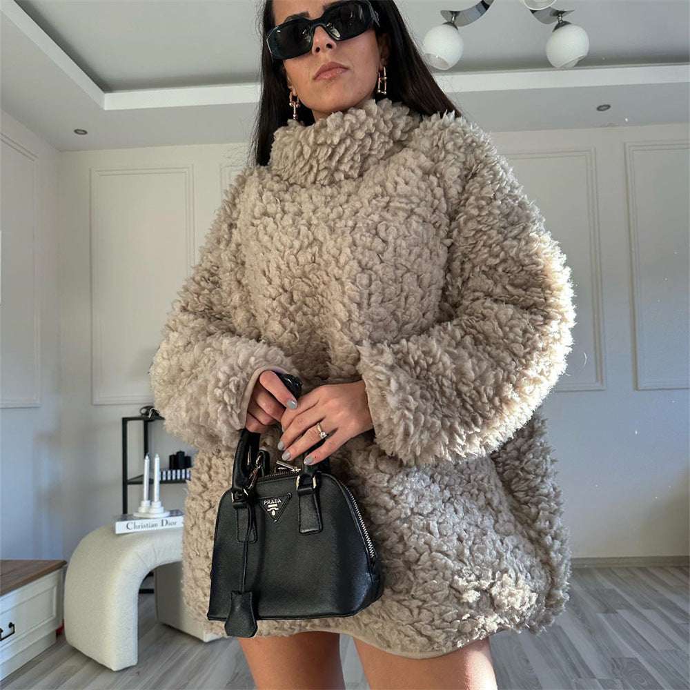 Luxe Lamb Wool Loose-Fit Coat for Women