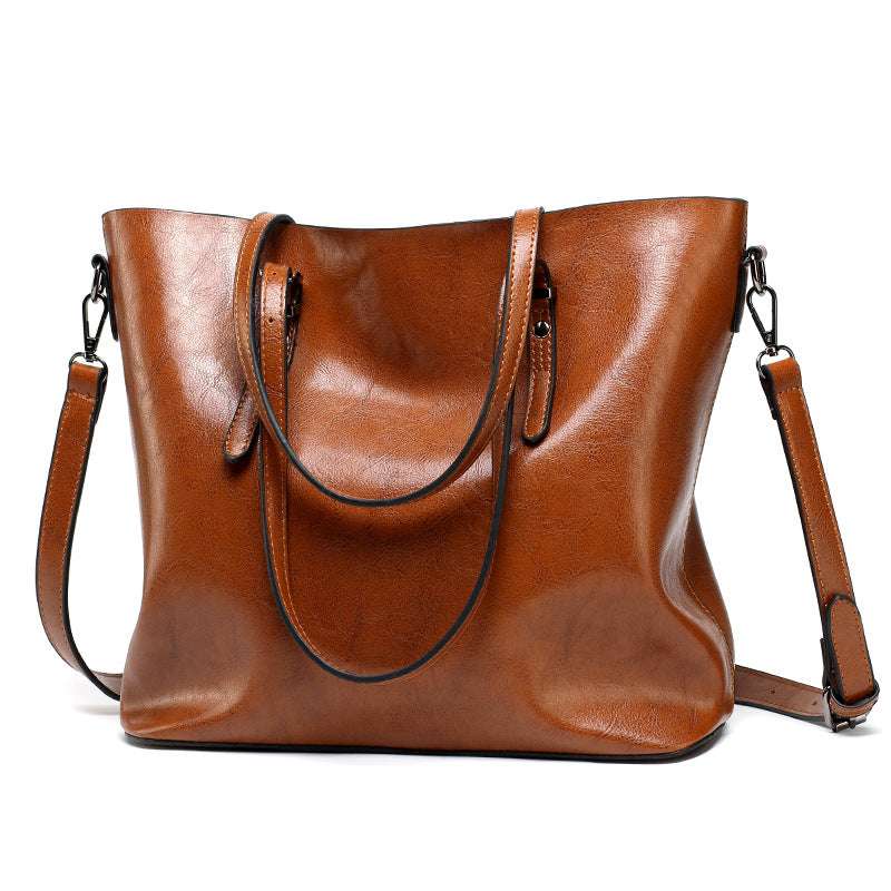 Trendy European Oil Leather Tote Bag for Winter