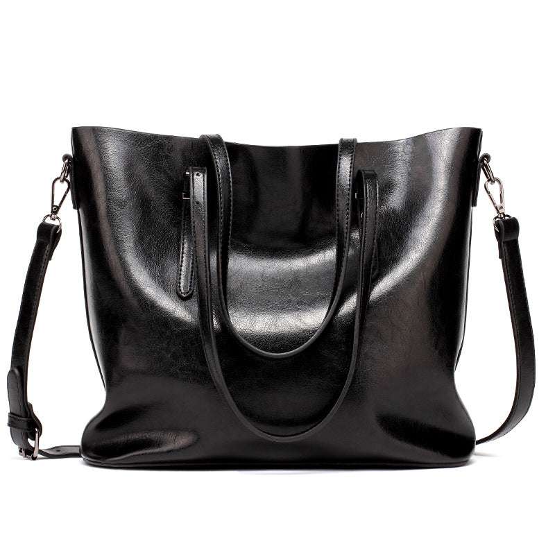 Trendy European Oil Leather Tote Bag for Winter