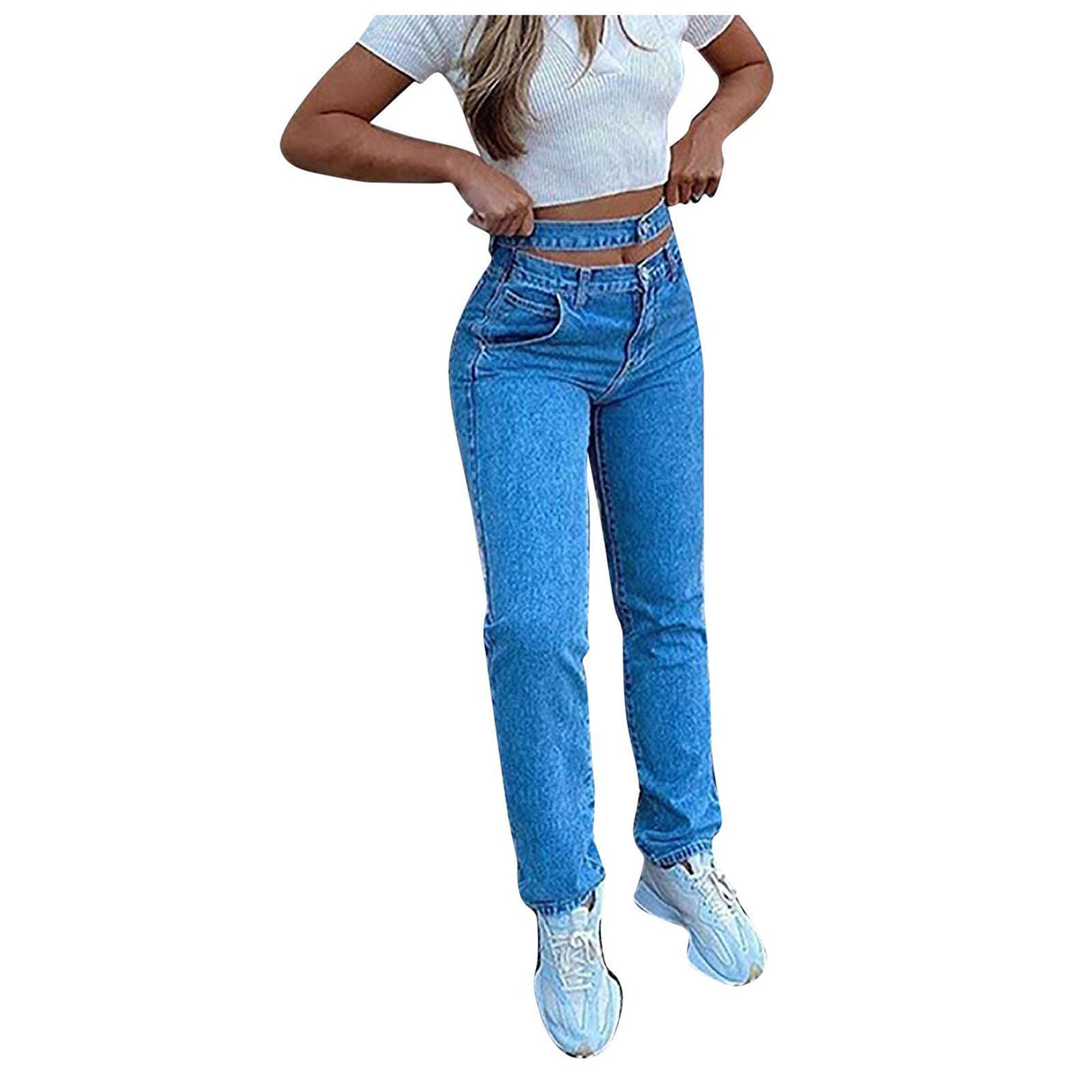 New High-waist Washed Blue Jeans