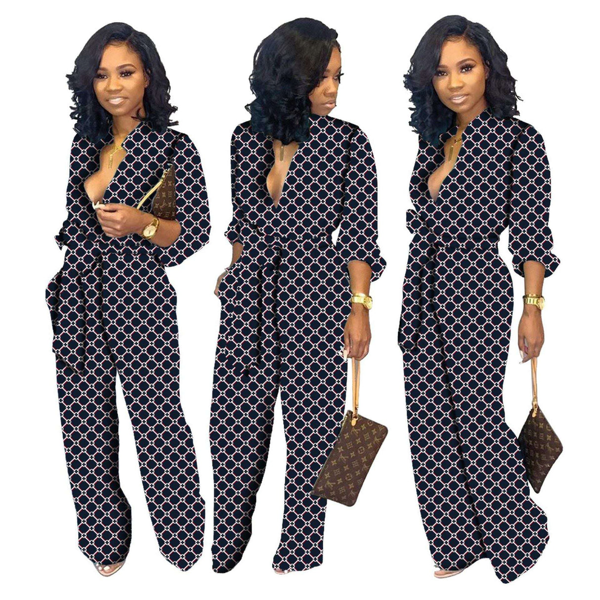 Patterned Front Tying Jumpsuit