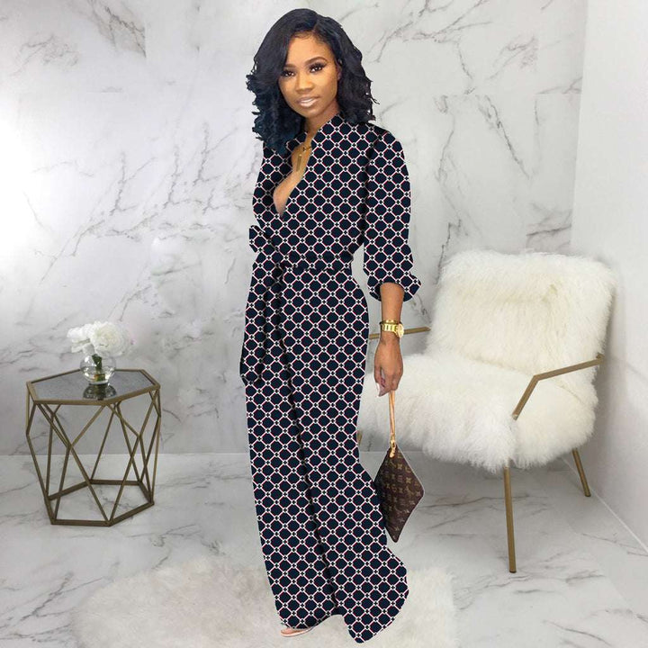 Patterned Front Tying Jumpsuit
