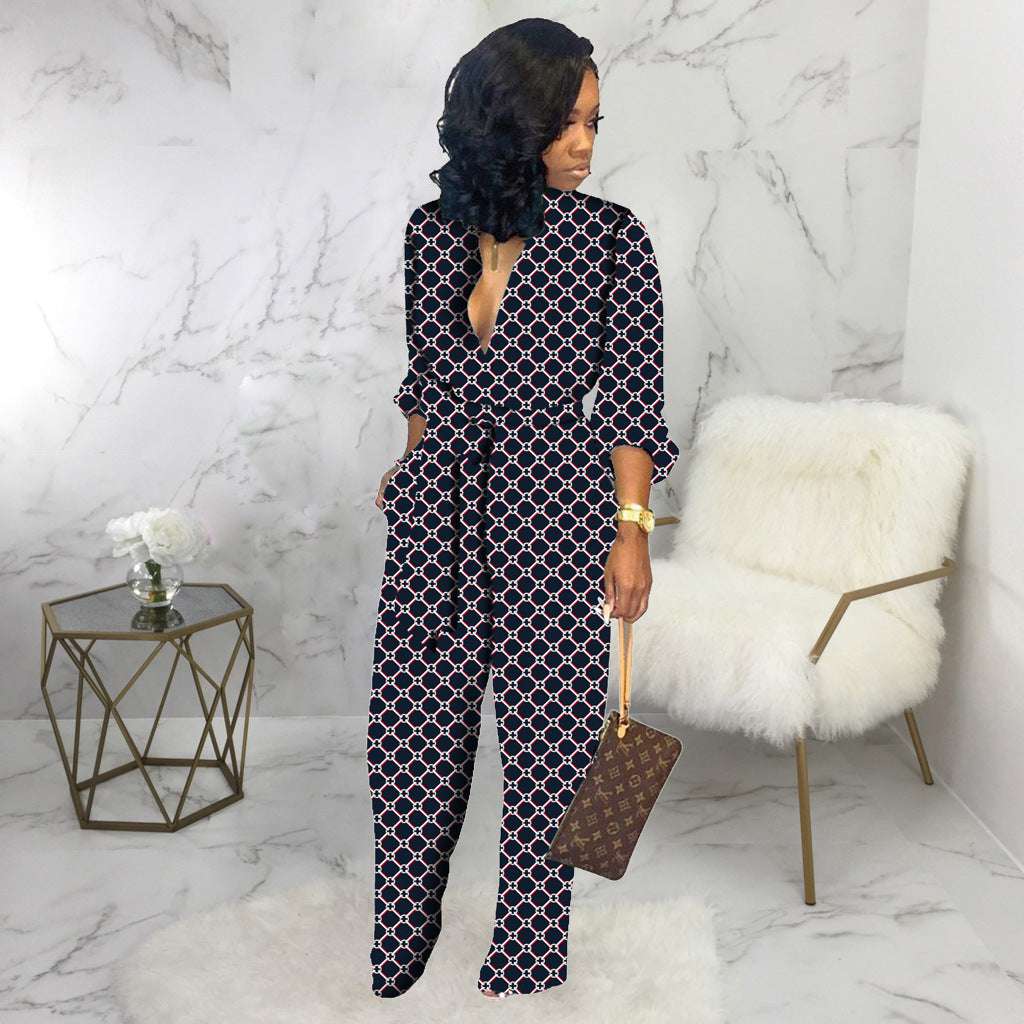 Patterned Front Tying Jumpsuit