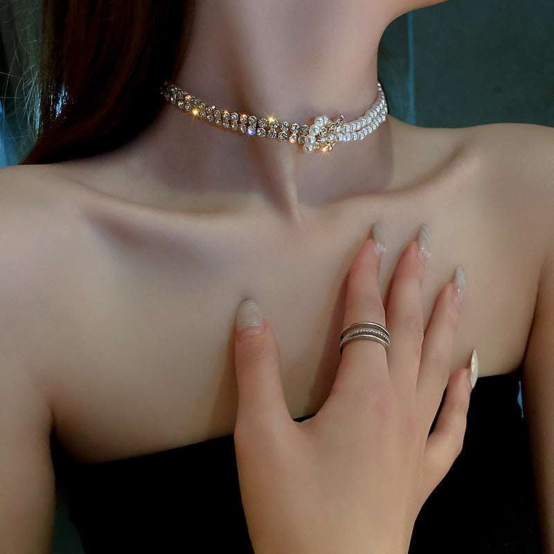 Pearl Crystal Choker Necklaces