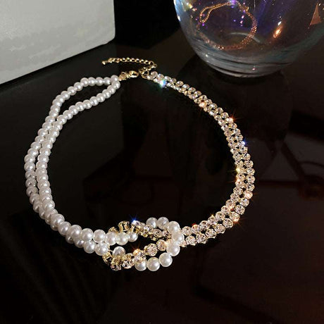 Pearl Crystal Choker Necklaces