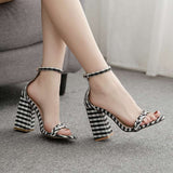 Plaid chunky heel high heel women's shoes