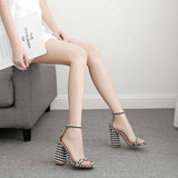 Plaid chunky heel high heel women's shoes